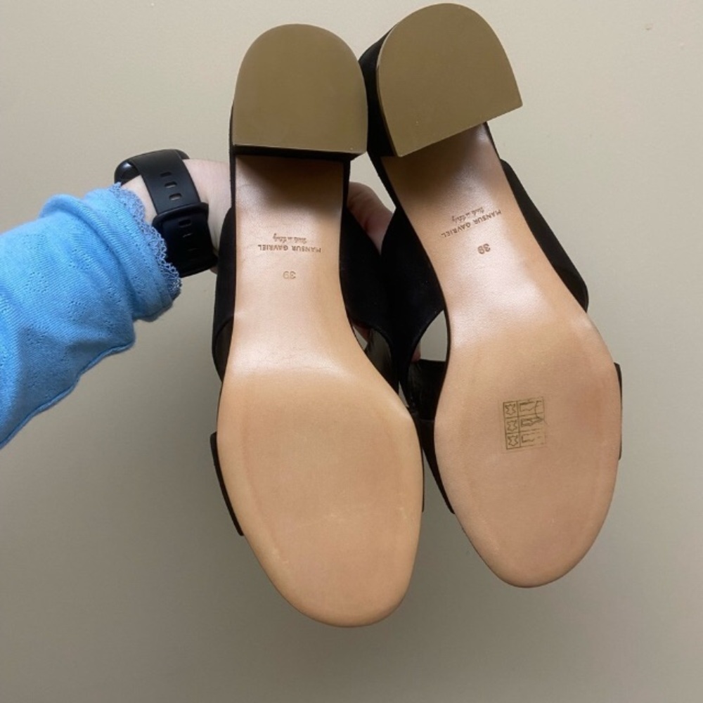 Black Suede Crossover Heeled Sandal | Mansur Gavriel - Picture 6 of 7